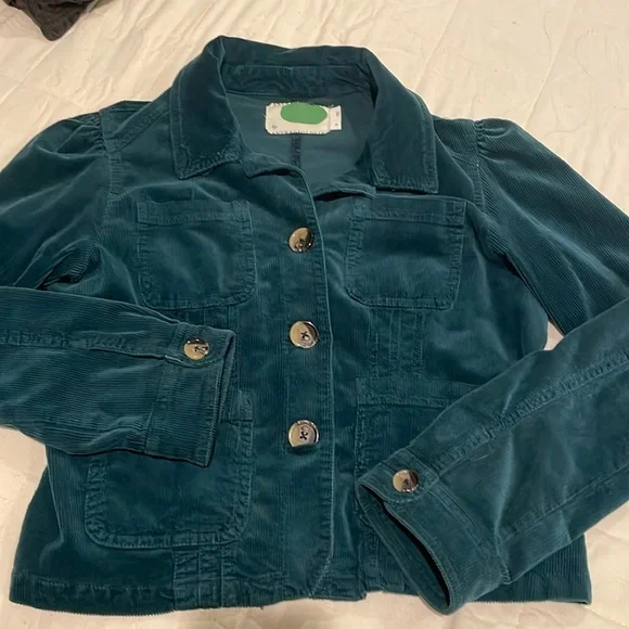 By Anthropologie Hunter Green Long Sleeve Corduroy Cropped Blazer! - Picture 3 of 11
